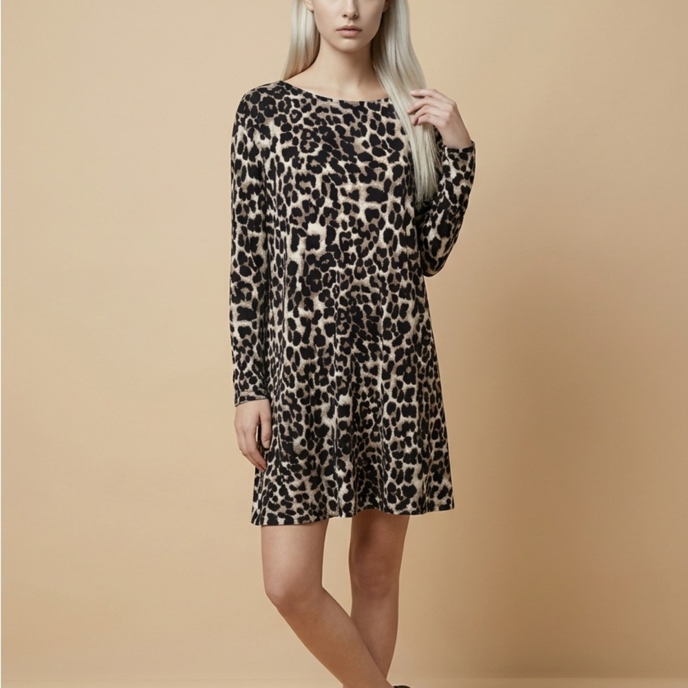 Casual Leopard Print Long Sleeve Dress with pockets - Picture 7 of 7